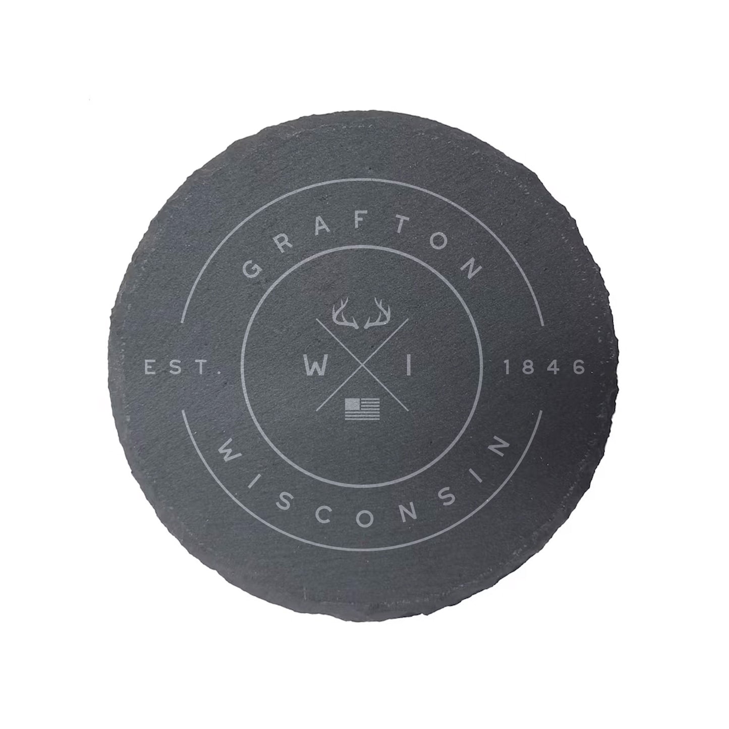 City Established ┃ Custom ┃ 4" Circle Slate Coaster w/ Engraved Design