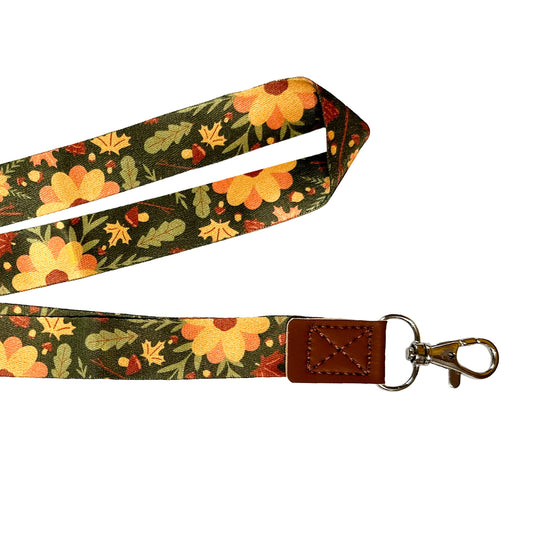 Fall Botanicals 3/4" Lanyard ┃ Leatherette End & Nickel Lobster Claw Hardware