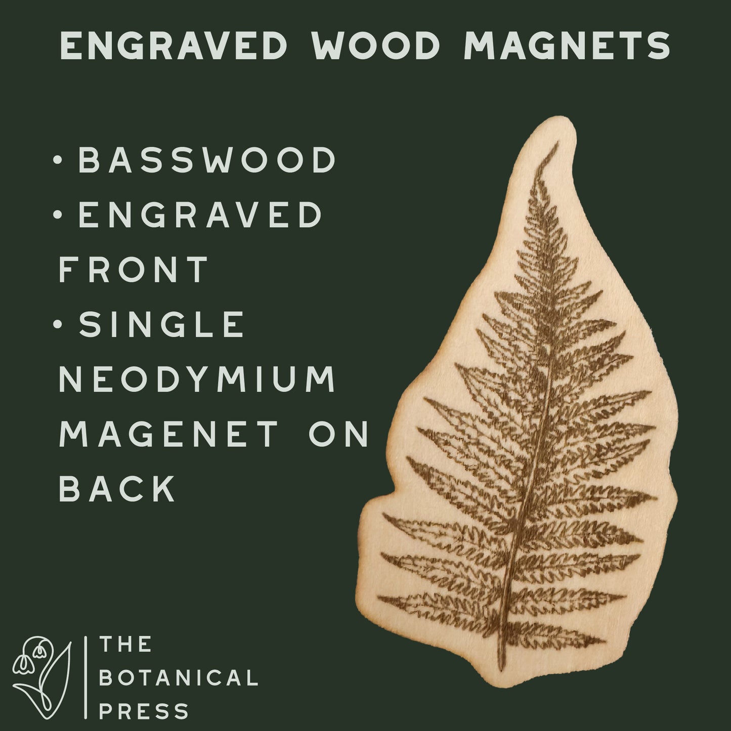 Fern Leaf - Basswood Engraved Magnet